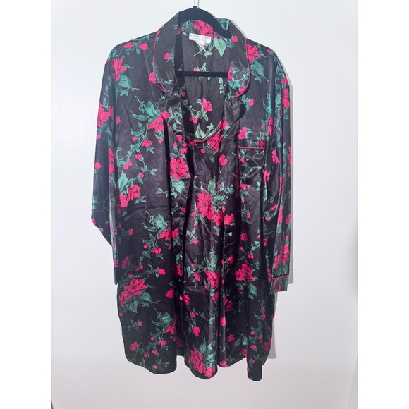 Morgan Taylor‎ Intimates Satin Sleepwear Set Floral Print Pajamas Lingerie 2X - Picture 1 of 9